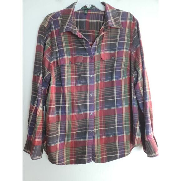 Lauren Ralph Lauren Red/Blue/Green Plaid 100% Cotton Button Up Shirt size 2X - Picture 5 of 9